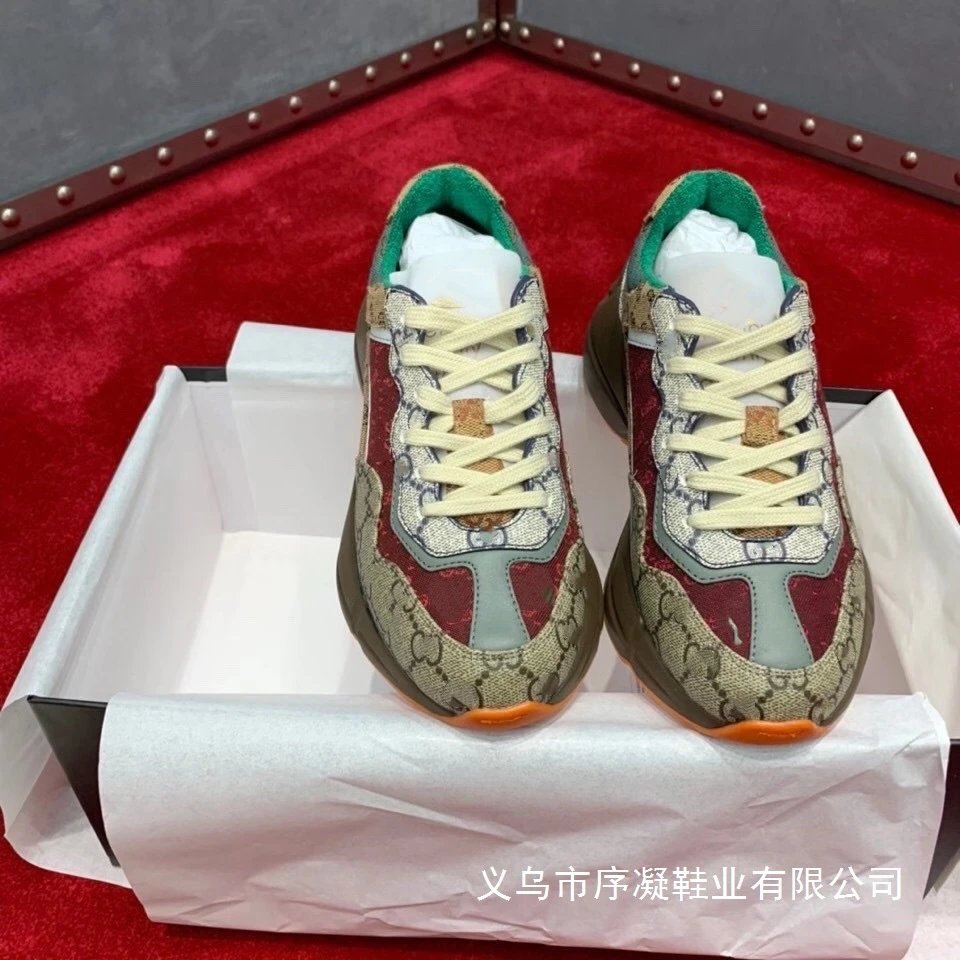 Gucci Rhyton GG Monogram Pink and Navy Chunky Sneakers - 7