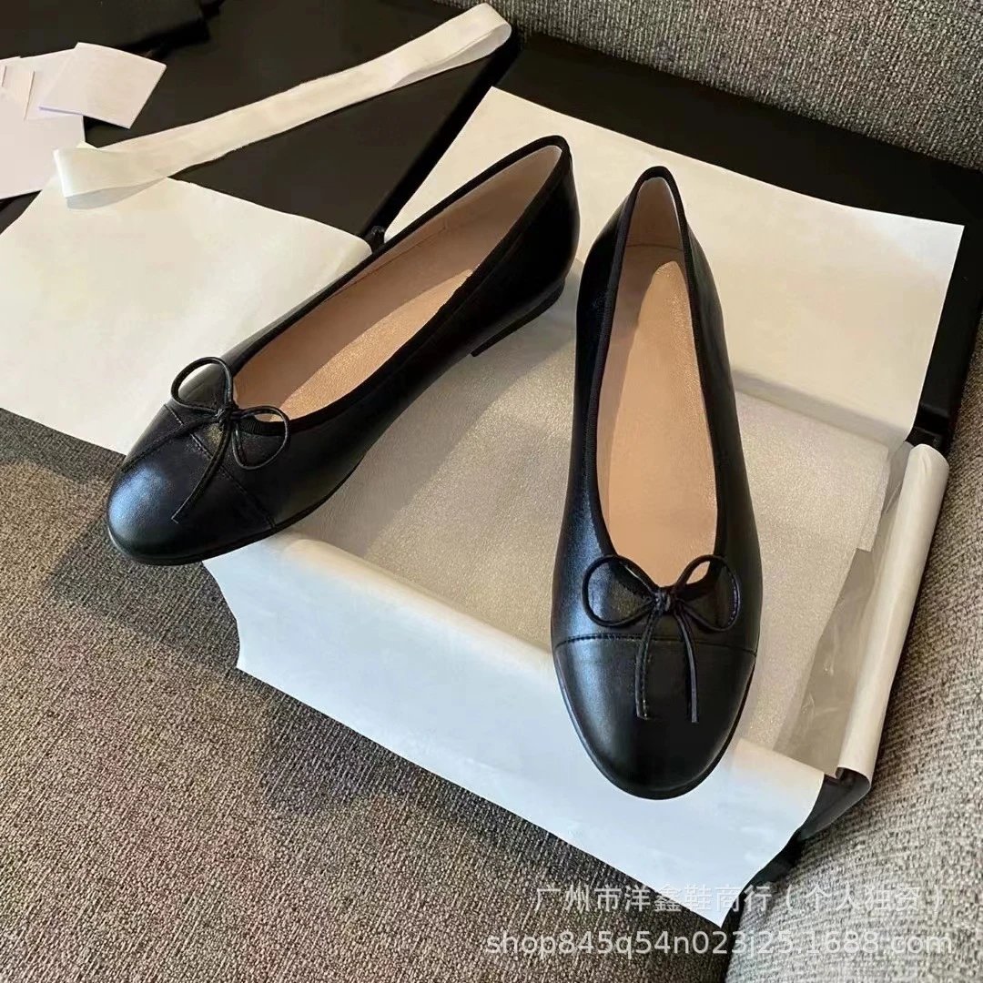Chanel-Inspired Two-Tone Suede Ballet Flats with Bow Detail Beige and Black Shoes - 12