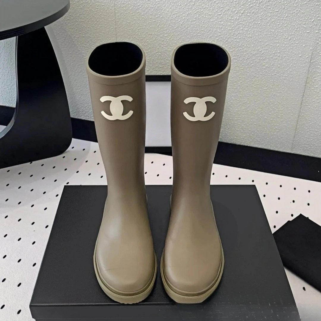 Chanel Boots Knee-High Rubber Rain with CC Logo image 4