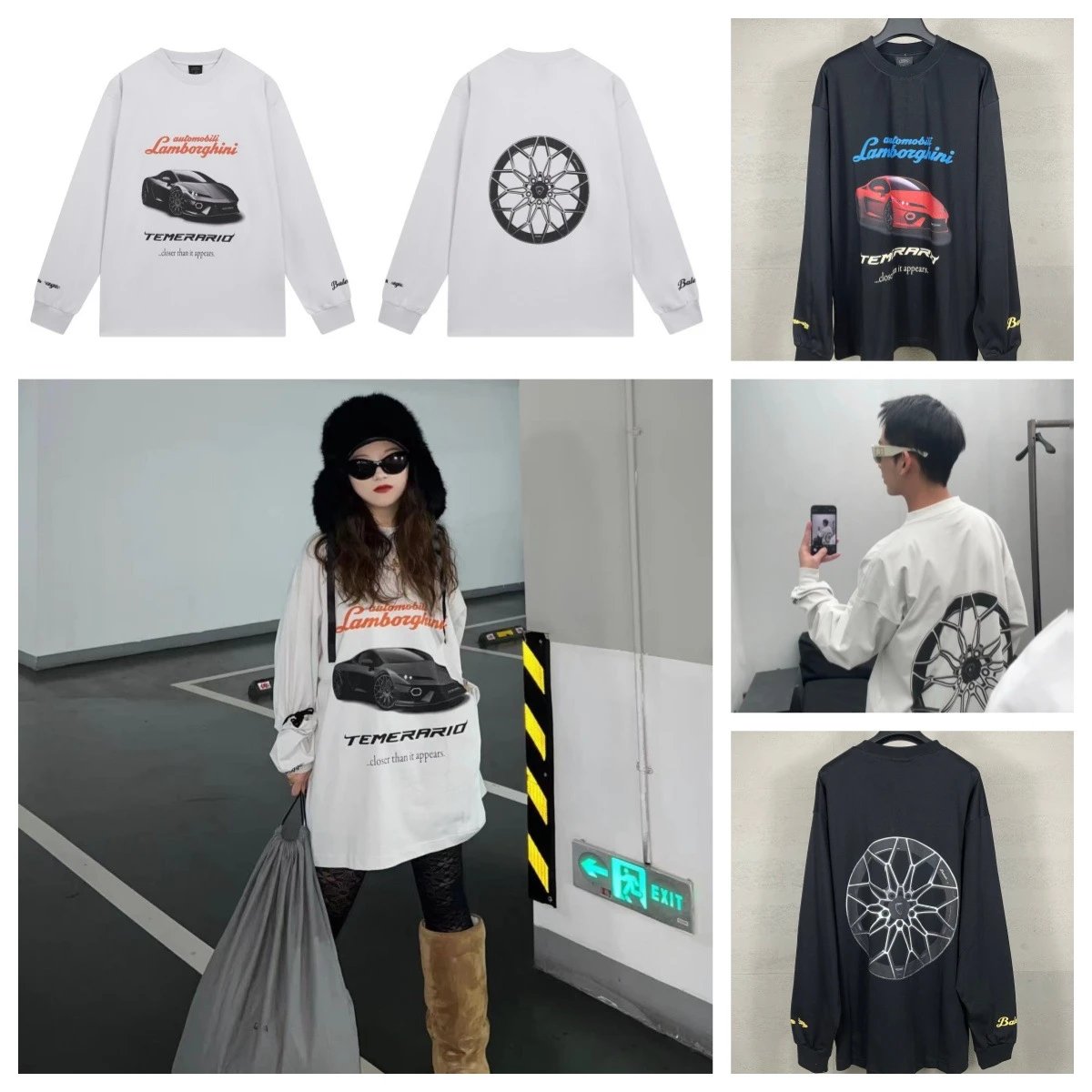 Balenciaga Wheel Print Long-Sleeve T-Shirt Black - 3