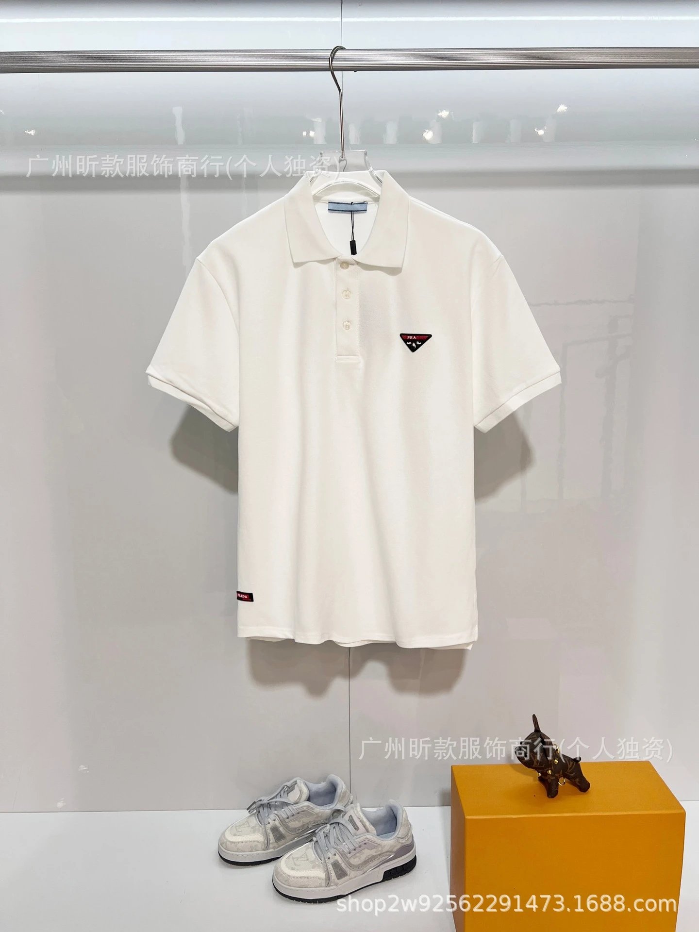 Prada Logo Patch Polo White with Red-Black Trim Polo - 13