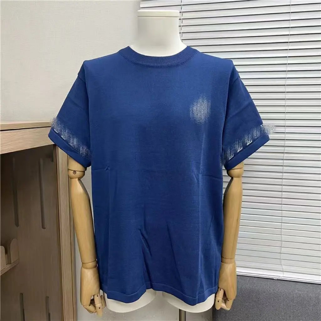 Off-White Checkerboard Knit T-Shirt Navy - 6