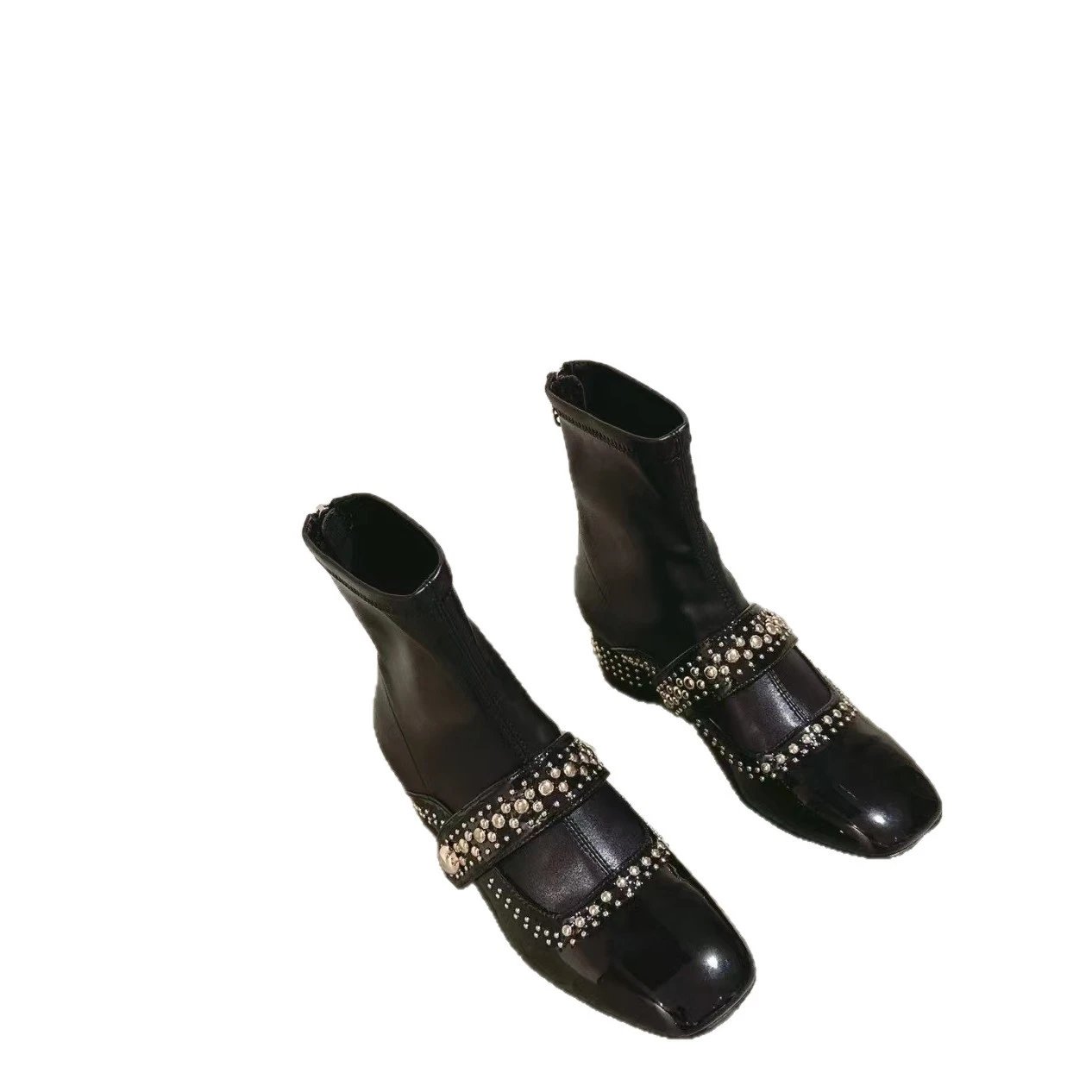 Unbranded Boots Square-Toe Studded Strap Block-Heel Ankle image 5