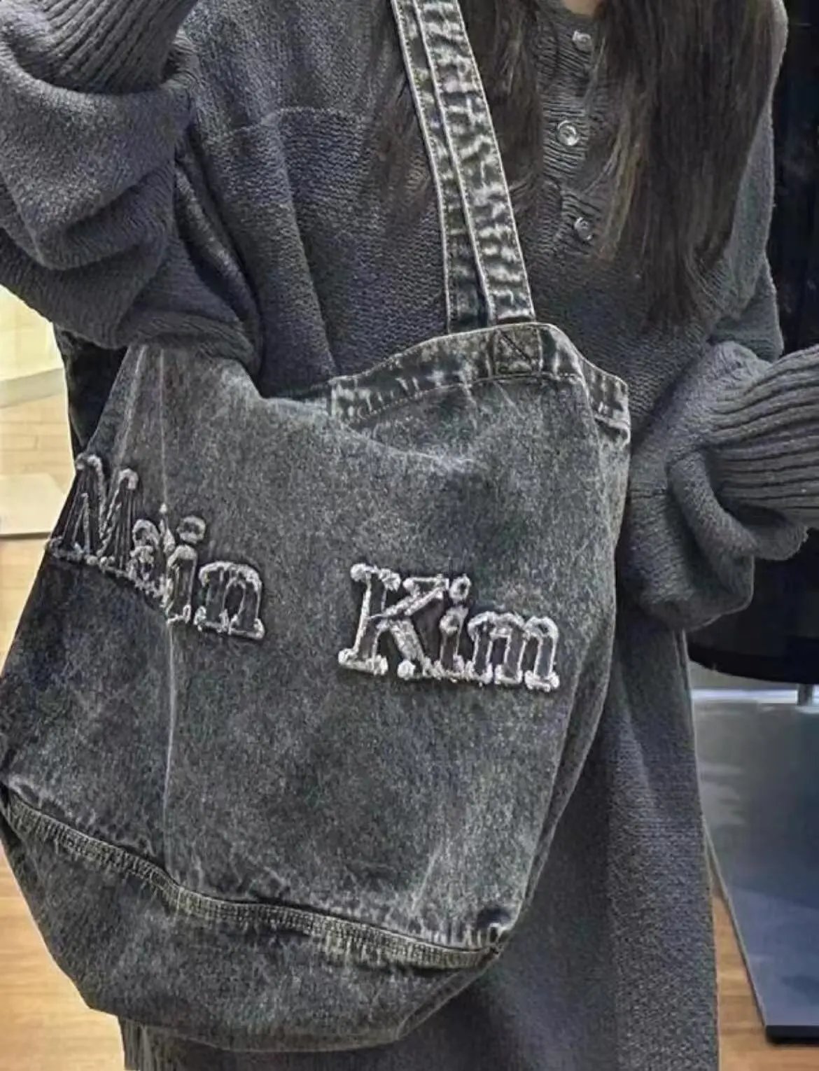 Matin Kim Denim Tote Bag Black - 10