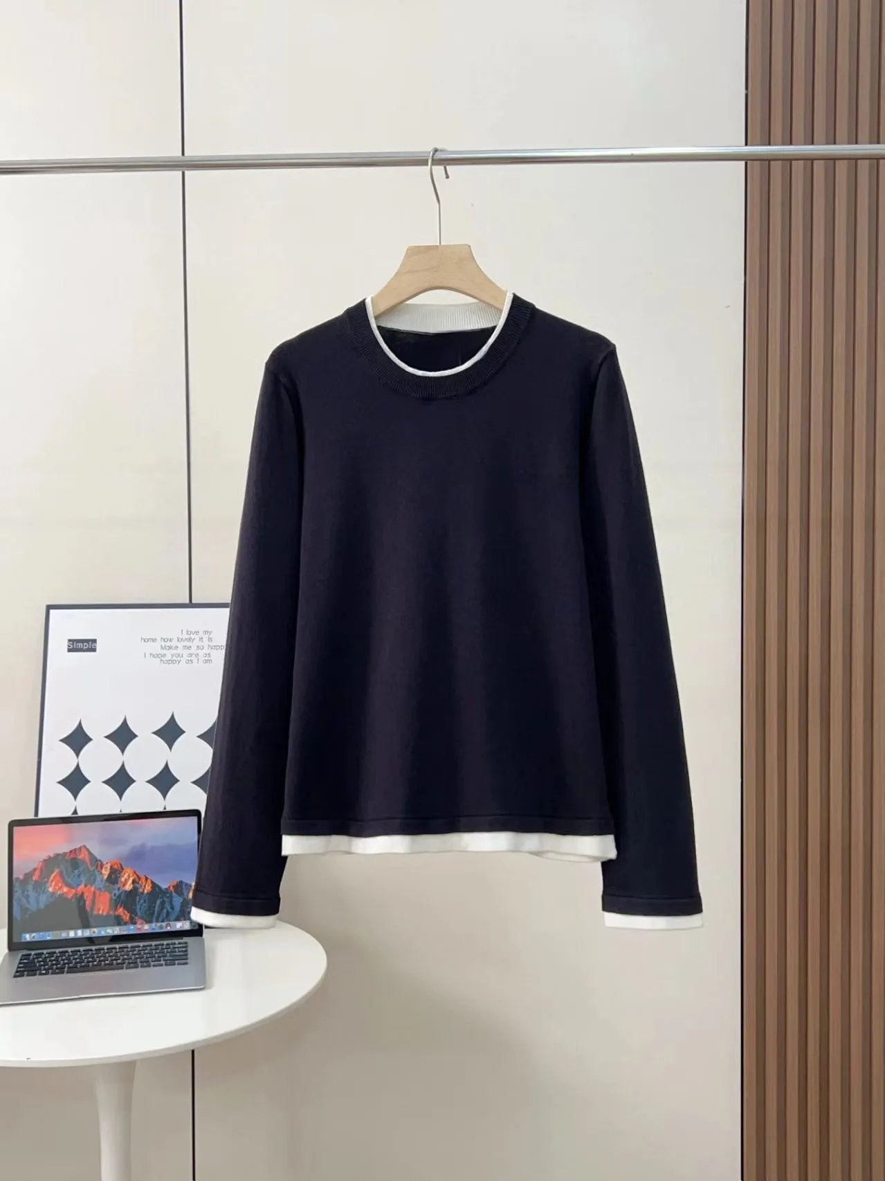 Design Contrast Trim Crewneck Sweater White/Gray - 5