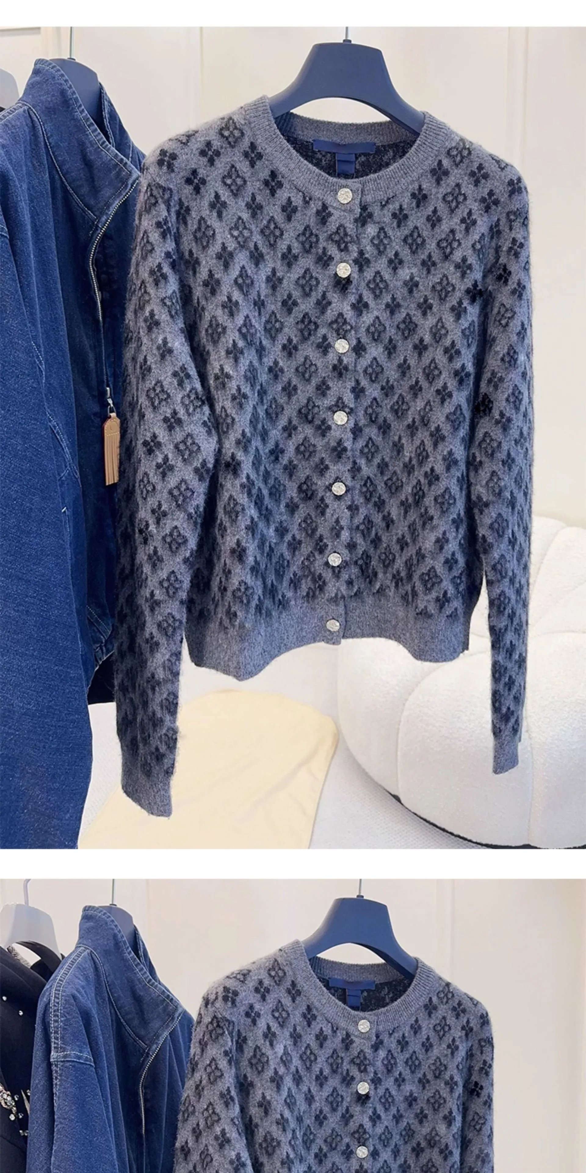 Louis Vuitton Monogram Knit Cardigan Gray - 2