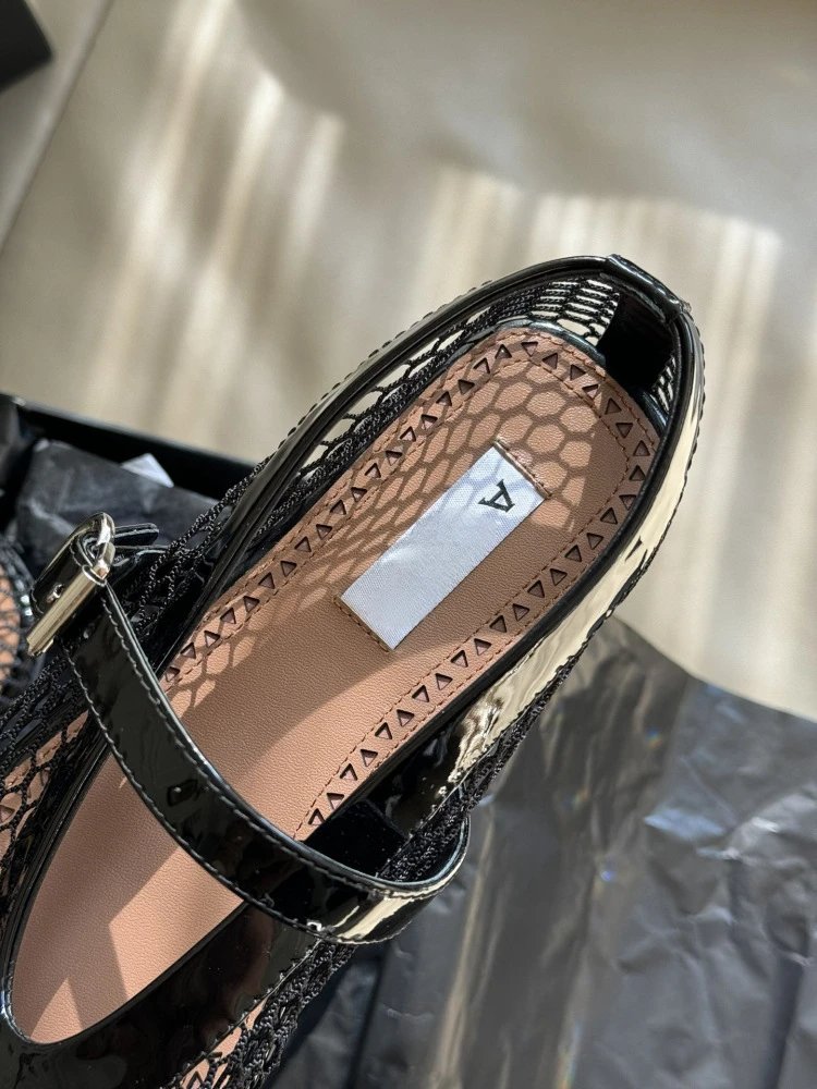 WOMANBY A VOYVES Mesh Mary Jane Flat Black Shoes - 18