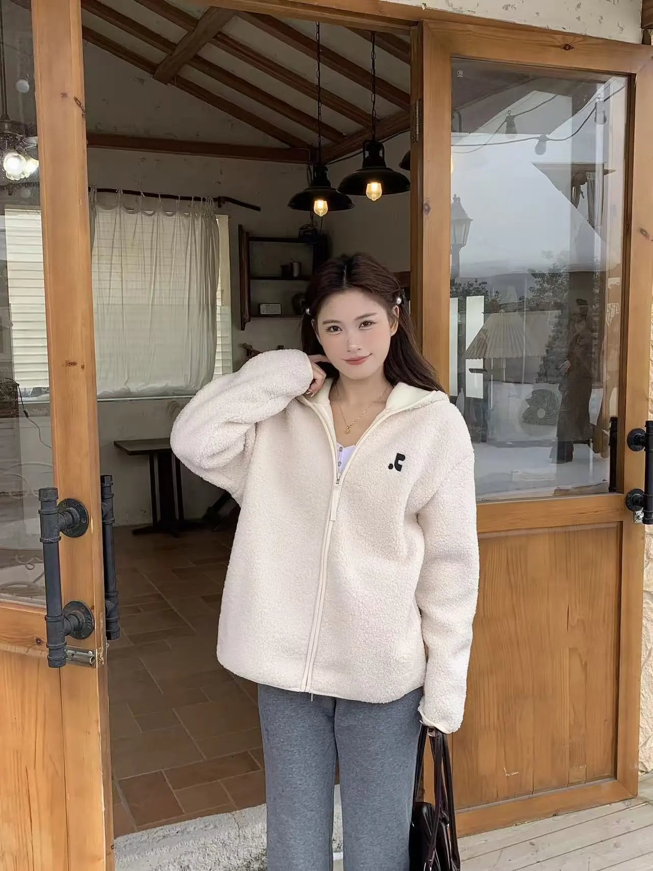 GRA Fleece Hoodie Beige Outerwear - 24