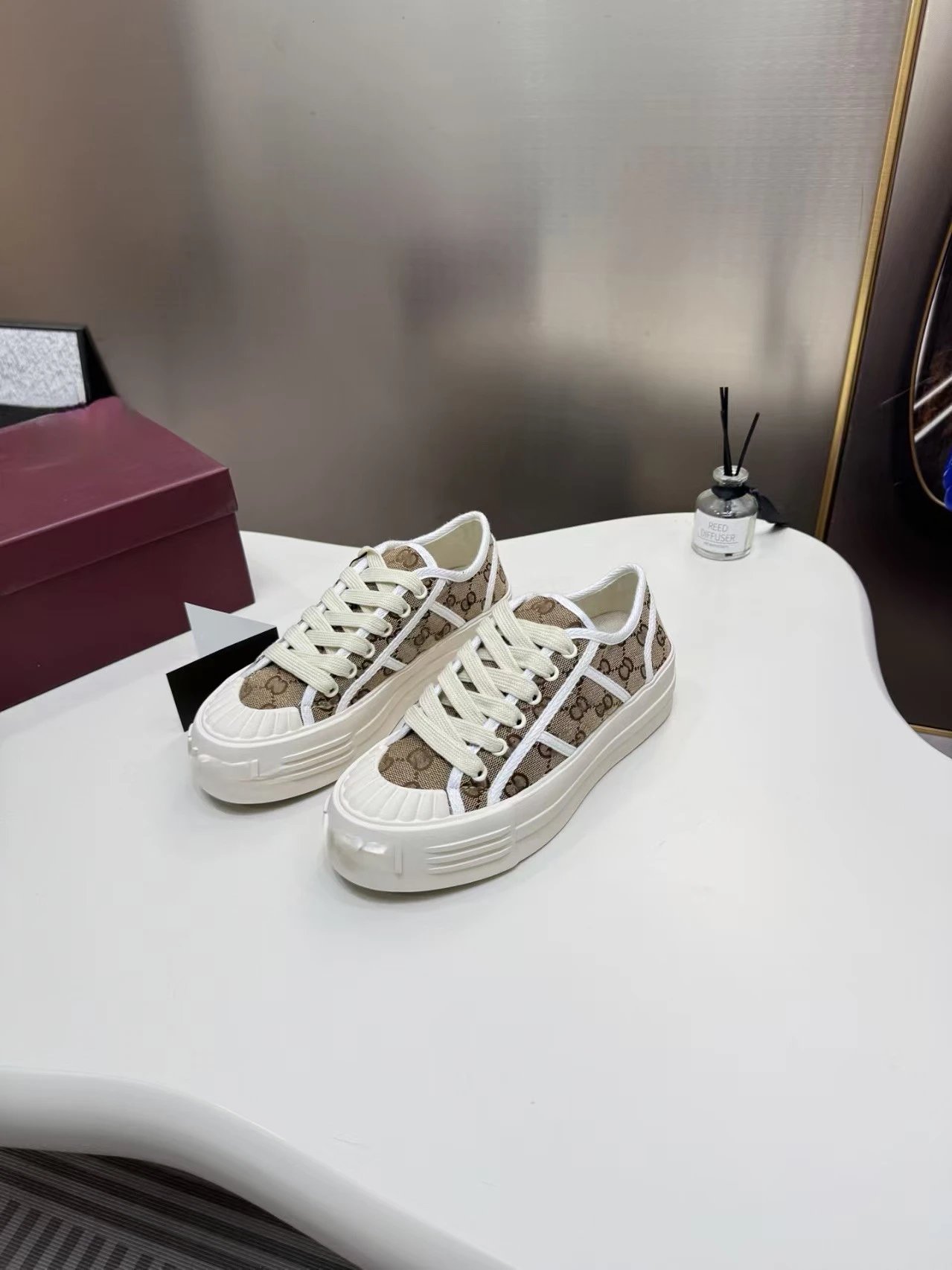 Gucci Rhyton GG Canvas Beige and White Chunky Sneakers - 6