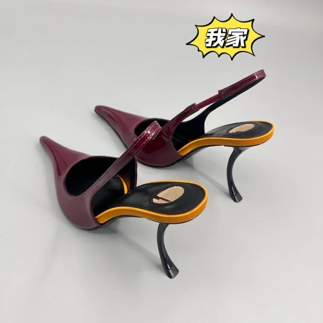 Unbranded High Heels Patent Leather Pointed-Toe Slingback Stiletto product detail image 3