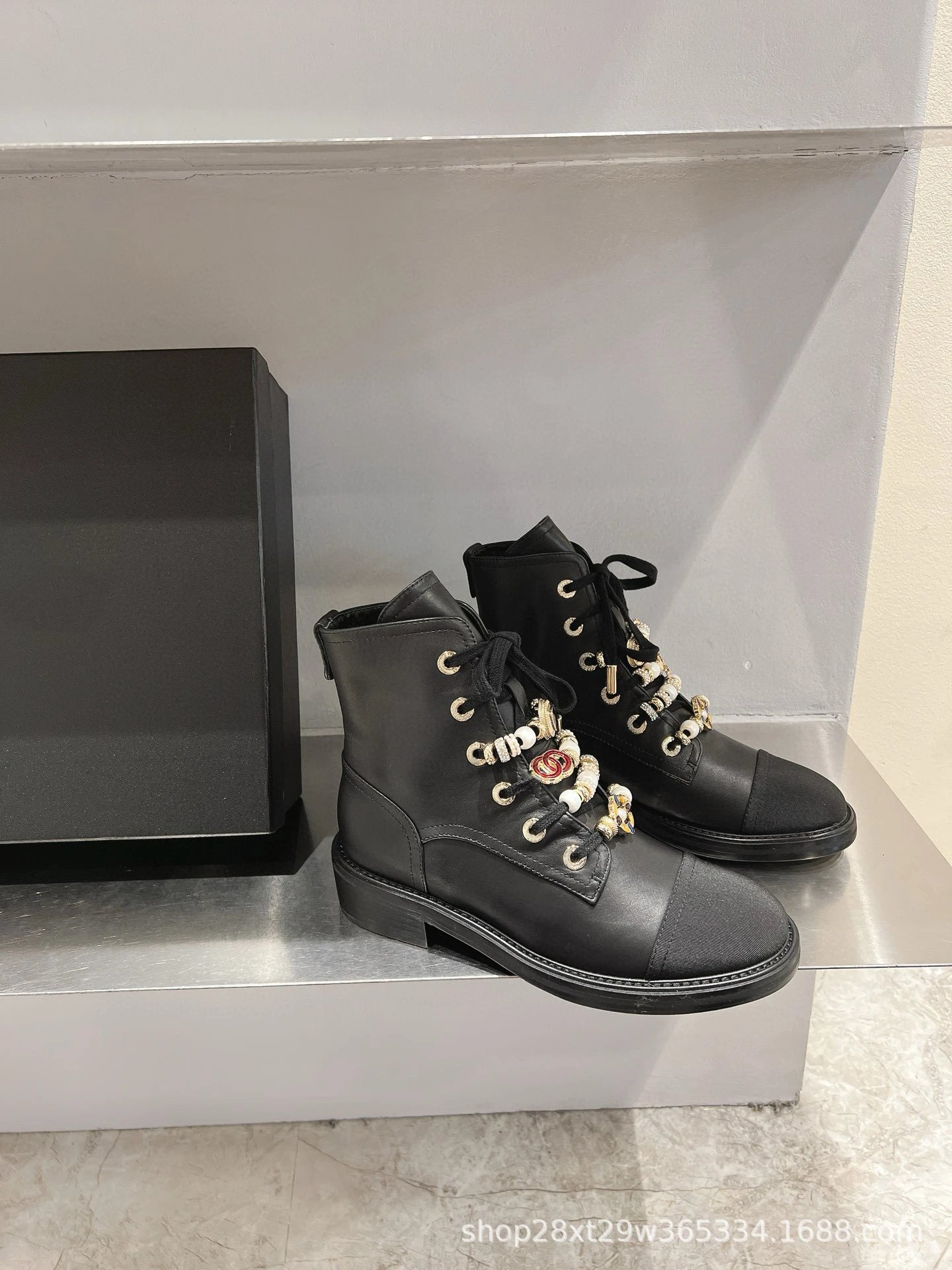 Dior Saddle Boots Black Pearl-Embellished Combat Boots - 4