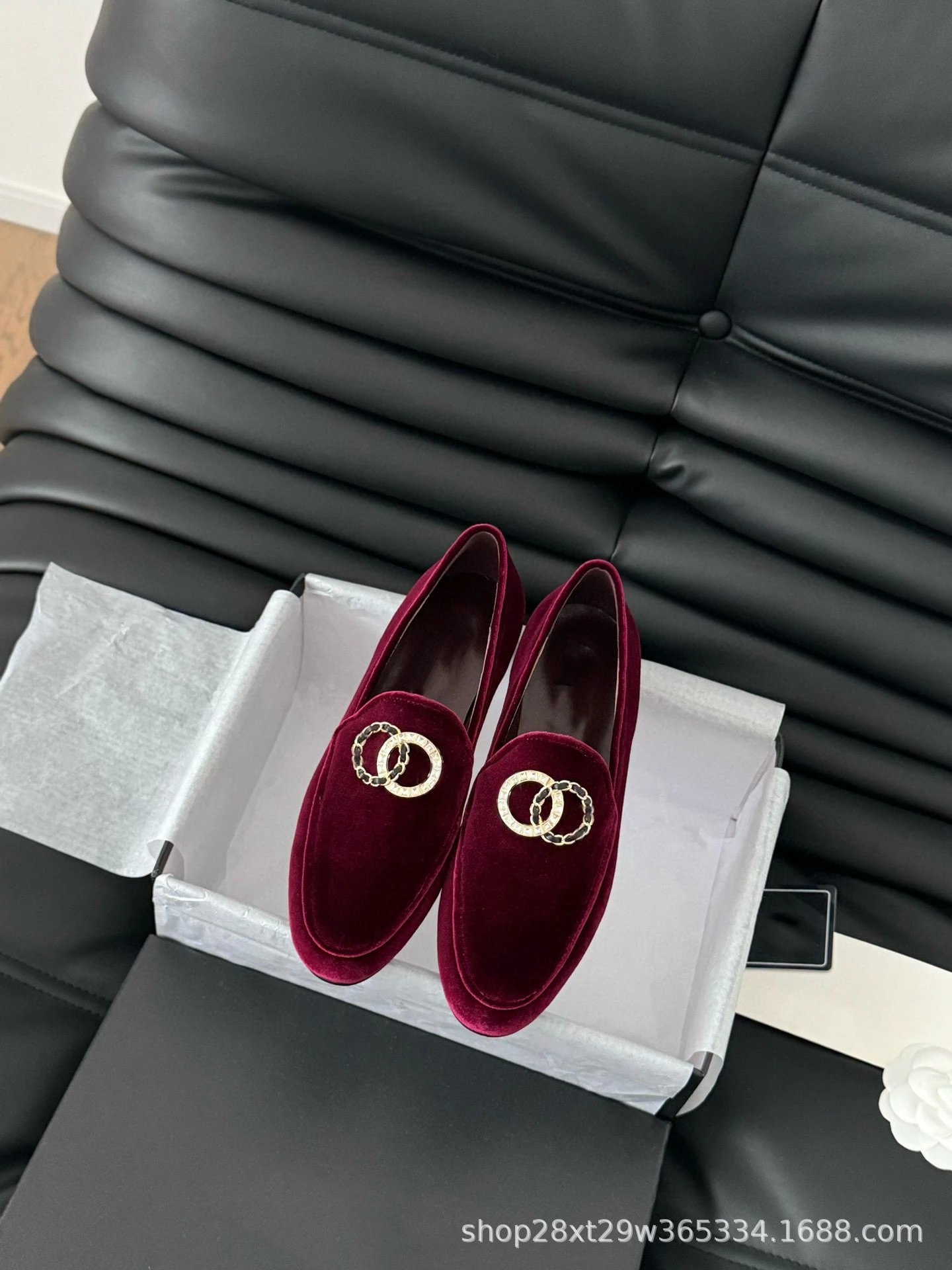 Versace Medusa Chain Loafers Black Velvet Loafers - 9