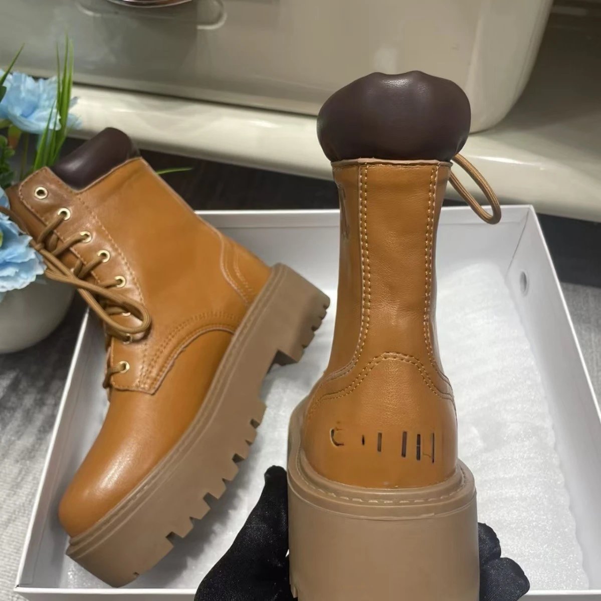 Unbranded Boots Lace-Up Ankle with Chunky Lug Soles image 3