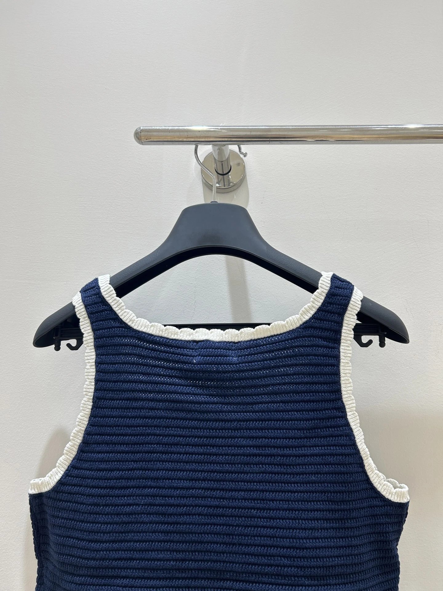Dior Crochet Knit Crop Top Navy with White Trim Vest-Top - 6