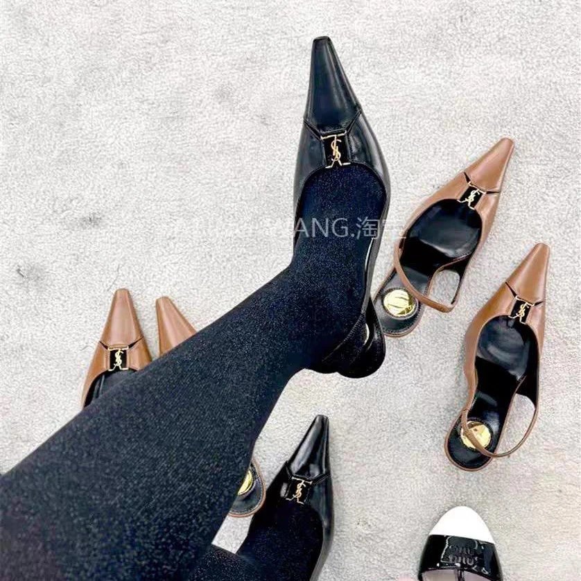 Saint Laurent High Heels Pointed-Toe Slingback Stiletto with YSL Monogram image 2