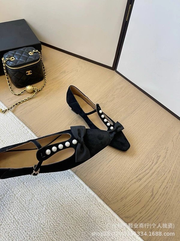 Chanel-inspired Pearl Bow Flat Beige Leather Mary Jane Shoes - 14