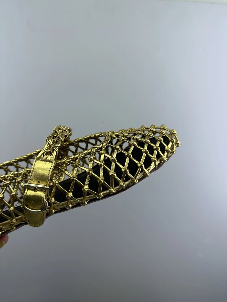 Maison Margiela Tabi Mesh Mary Janes Gold Shoes - 23