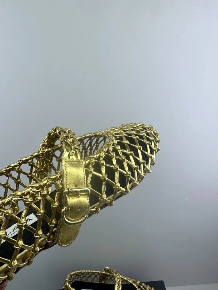 Maison Margiela Tabi Mesh Mary Janes Gold Shoes - 26