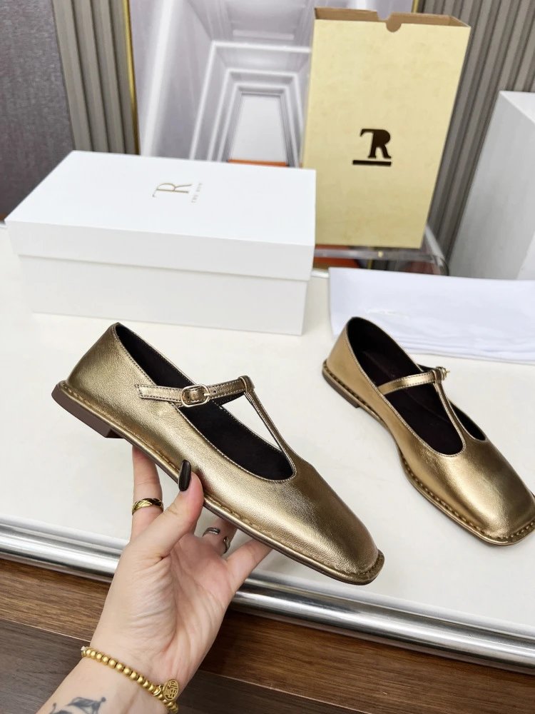 The Row Mary Jane Black Leather Flat Shoes - 34