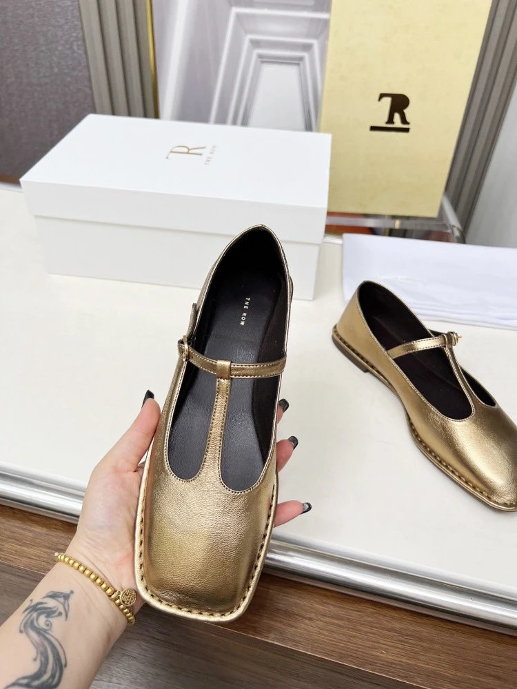 The Row Mary Jane Black Leather Flat Shoes - 37
