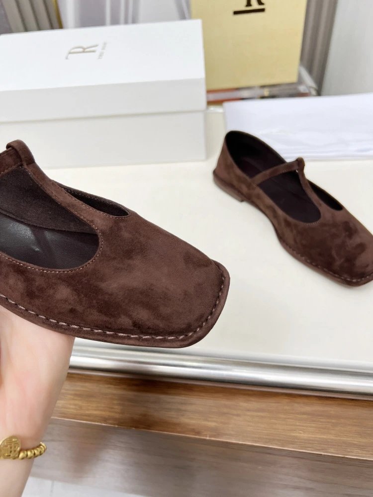 The Row Mary Jane Black Leather Flat Shoes - 44