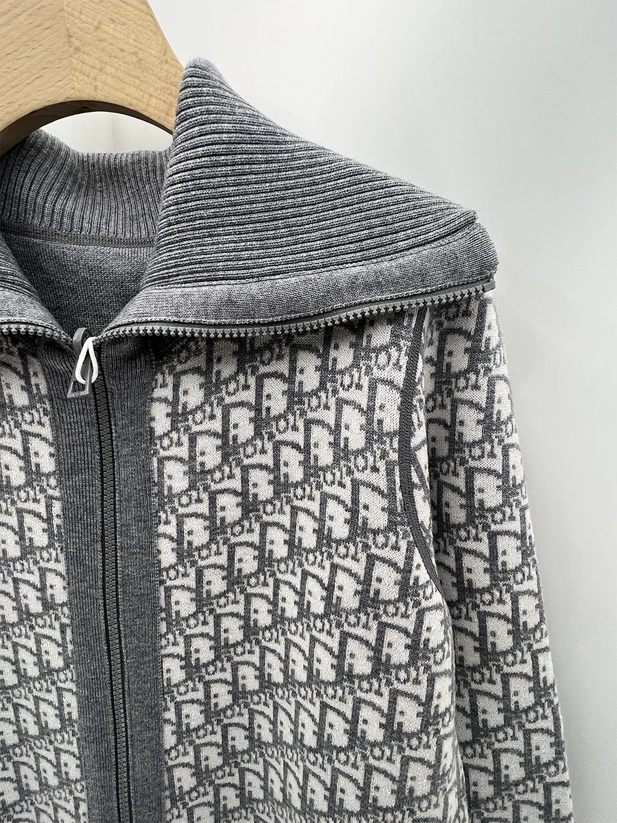 Navy Blue Zip-Front Sailor Collar Knit Cardigan - 9