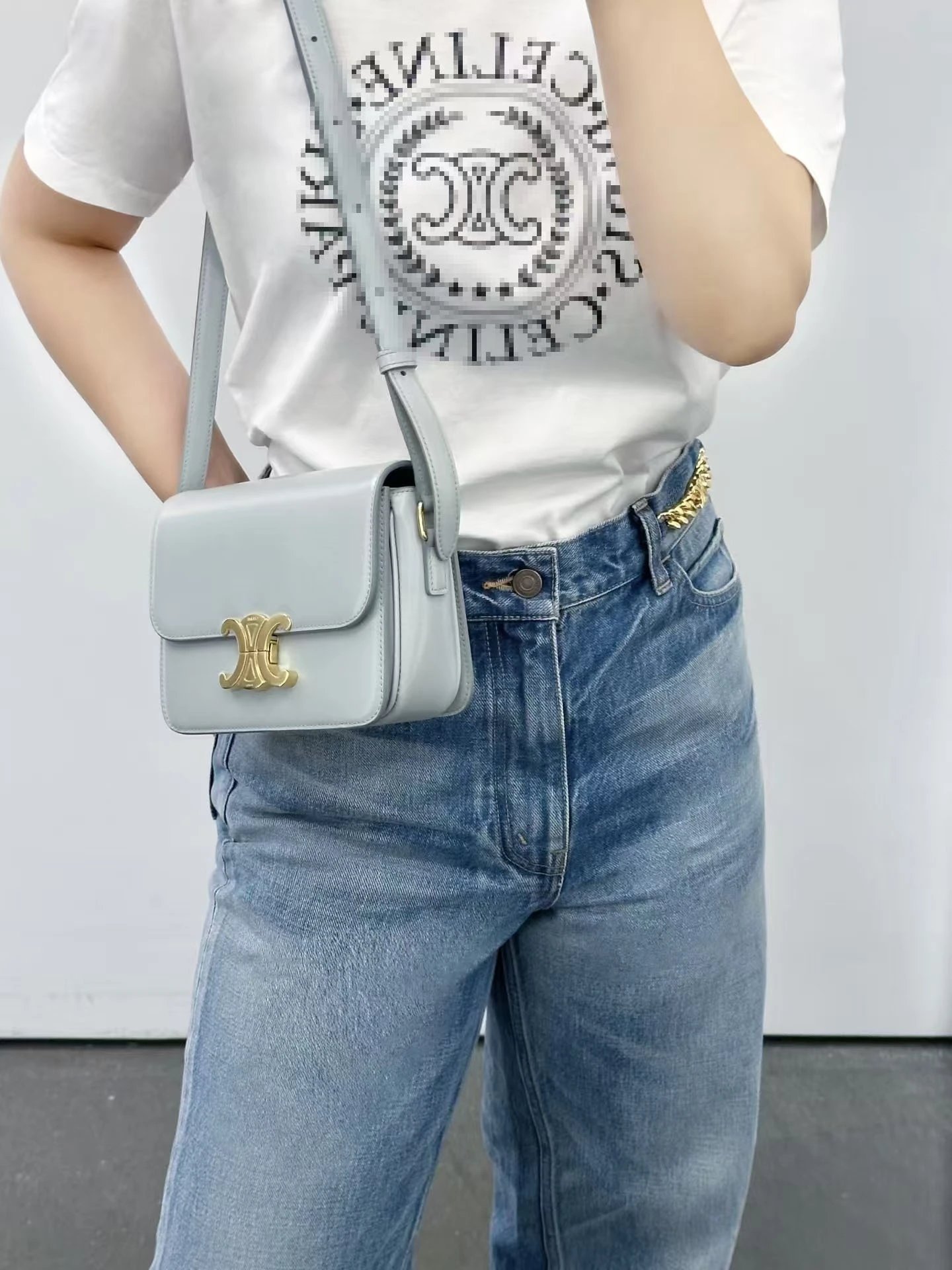 Celine Pixelated Logo Print Cream T-Shirt - 7