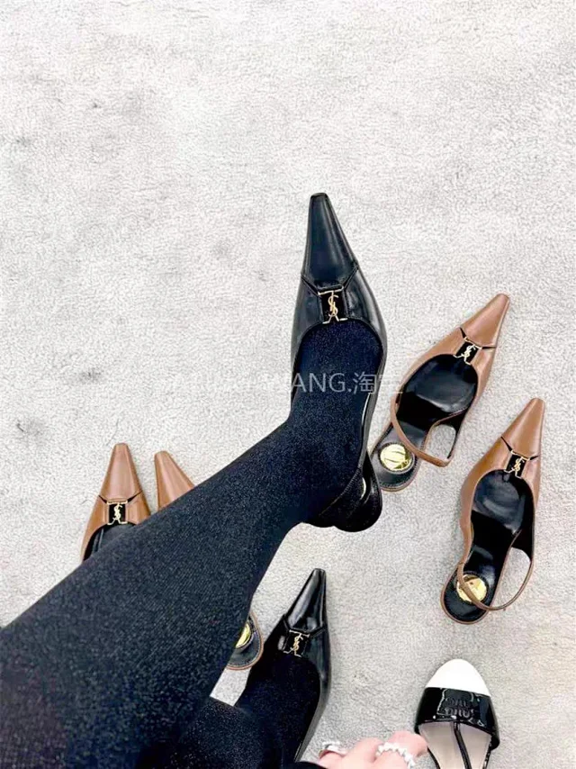 Saint Laurent High Heels Pointed-Toe Slingback Stiletto with YSL Monogram product detail image 2