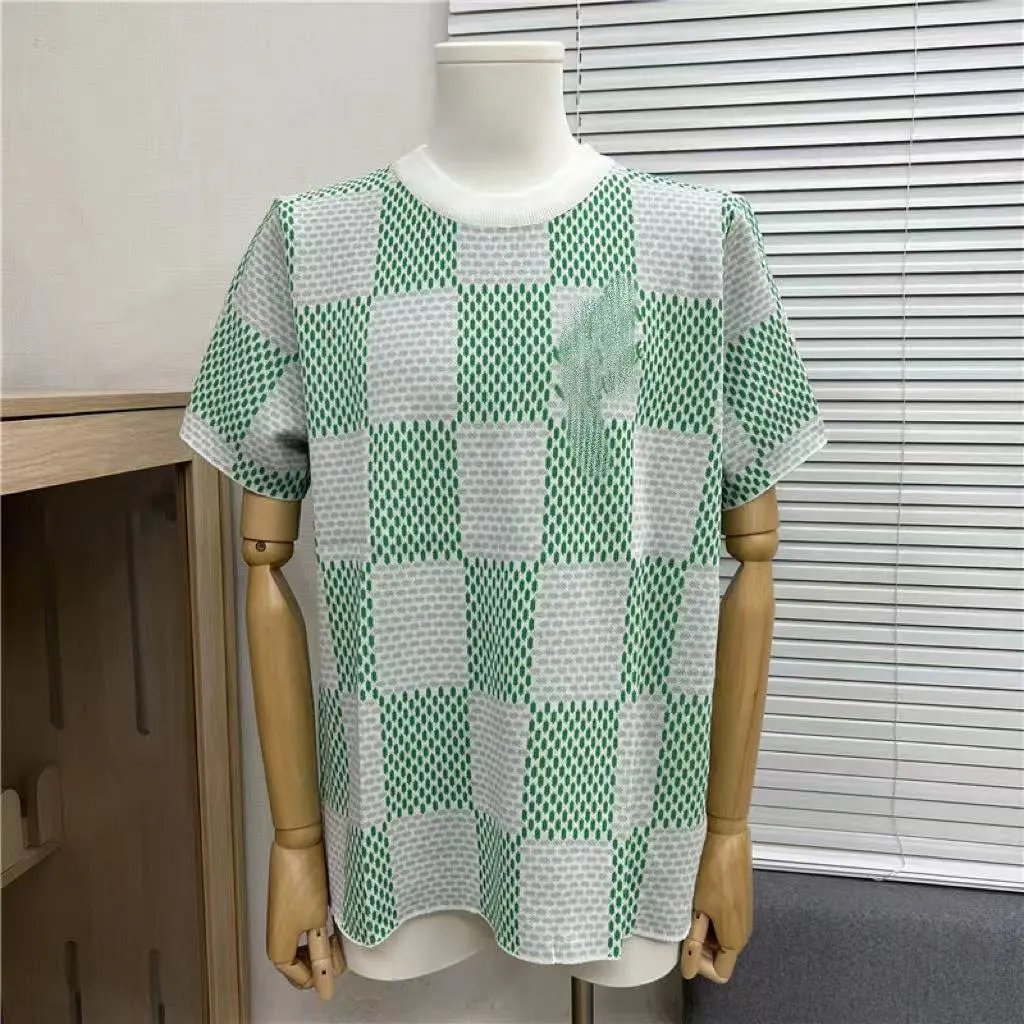 Off-White Checkerboard Knit T-Shirt Navy - 8
