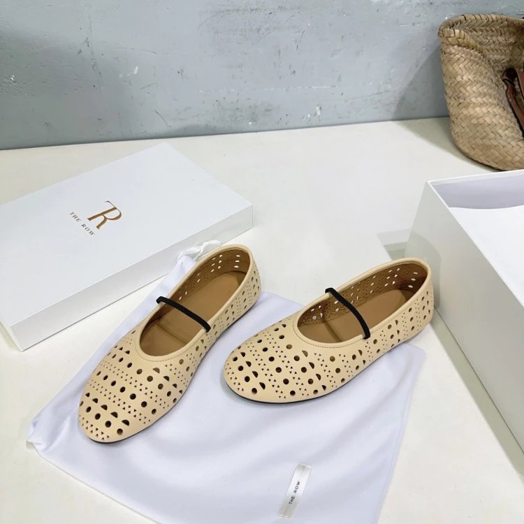 The Row Perforated Mary Jane Flats Black Shoes - 5