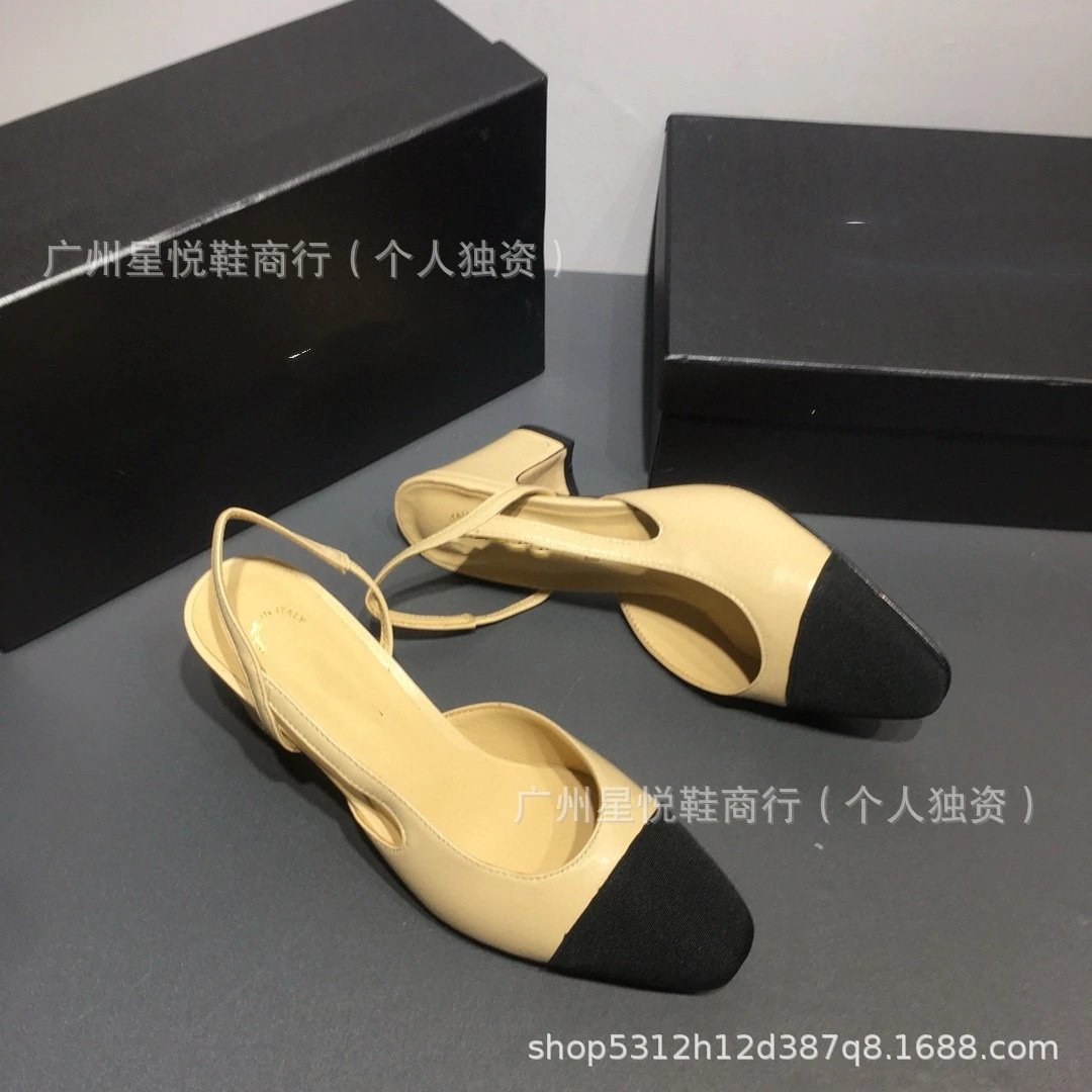 Chanel-inspired Two-Tone Pointed Flat Shoes Beige and Black - 9