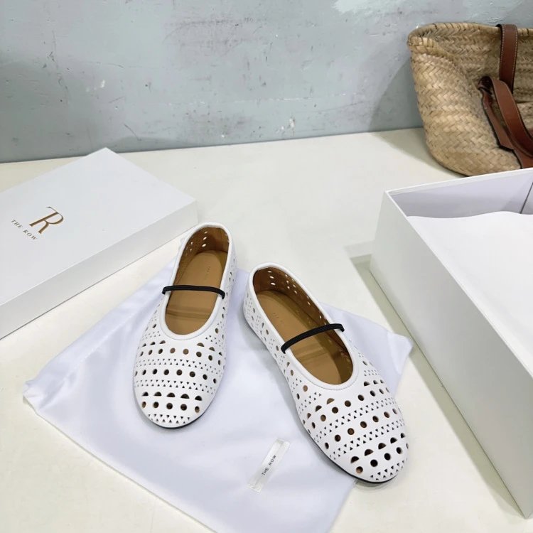 The Row Perforated Mary Jane Flats Black Shoes - 26