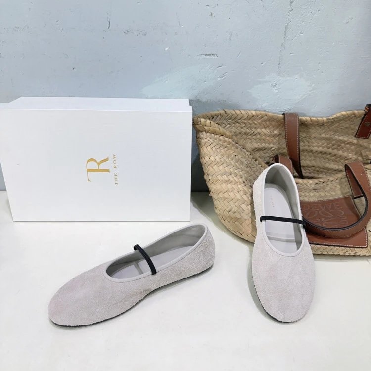 Loewe Flamenco Ballet Flats Light Gray Suede Shoes - 14