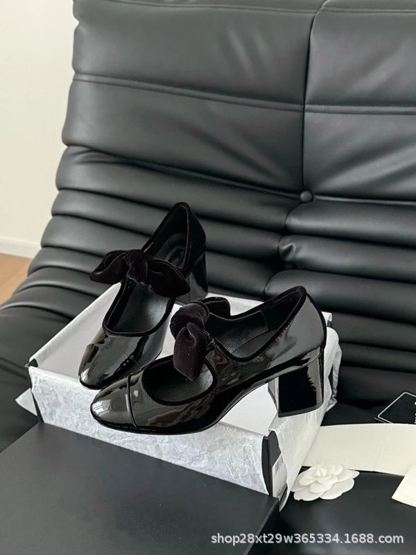 Chanel Mary Jane Block Heel Black Leather Shoes - 21