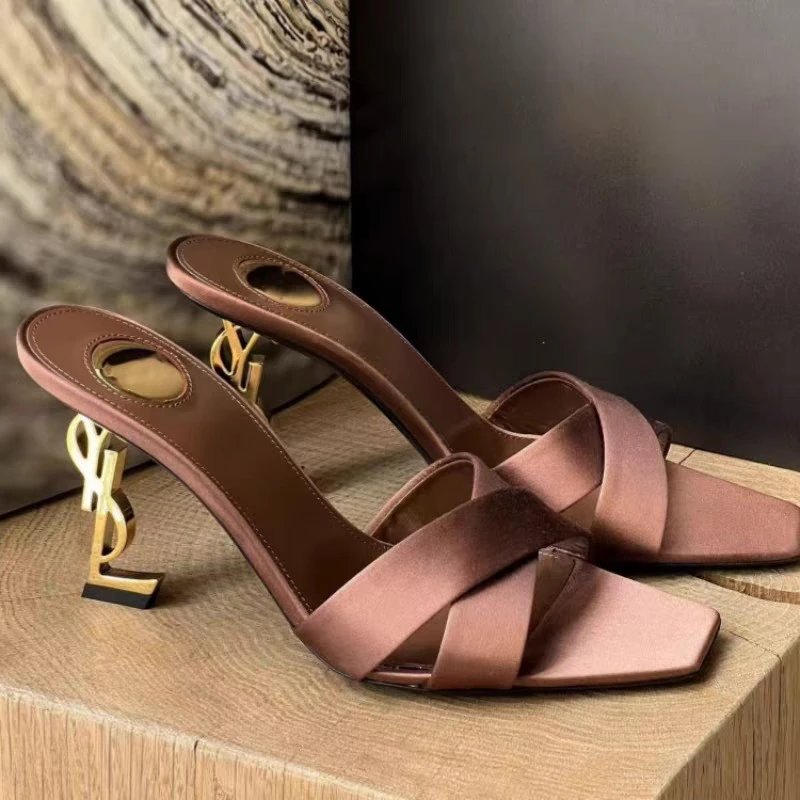 Saint Laurent Tribute Satin Mule in Rose Gold Heels - 2