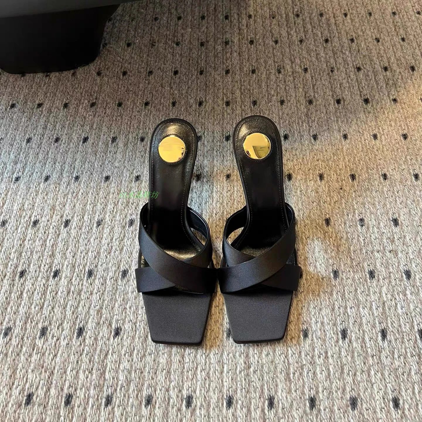 Saint Laurent High Heels Cross-Strap Open-Toe Mule with YSL Logo Heel image 4