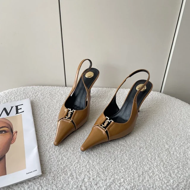 Saint Laurent High Heels Pointed-Toe Slingback Stiletto with YSL Monogram product detail image 5
