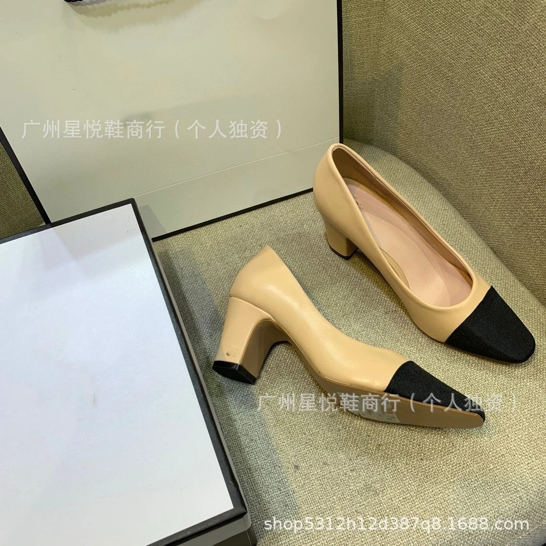Chanel-inspired Two-Tone Pointed Flat Shoes Beige and Black - 3
