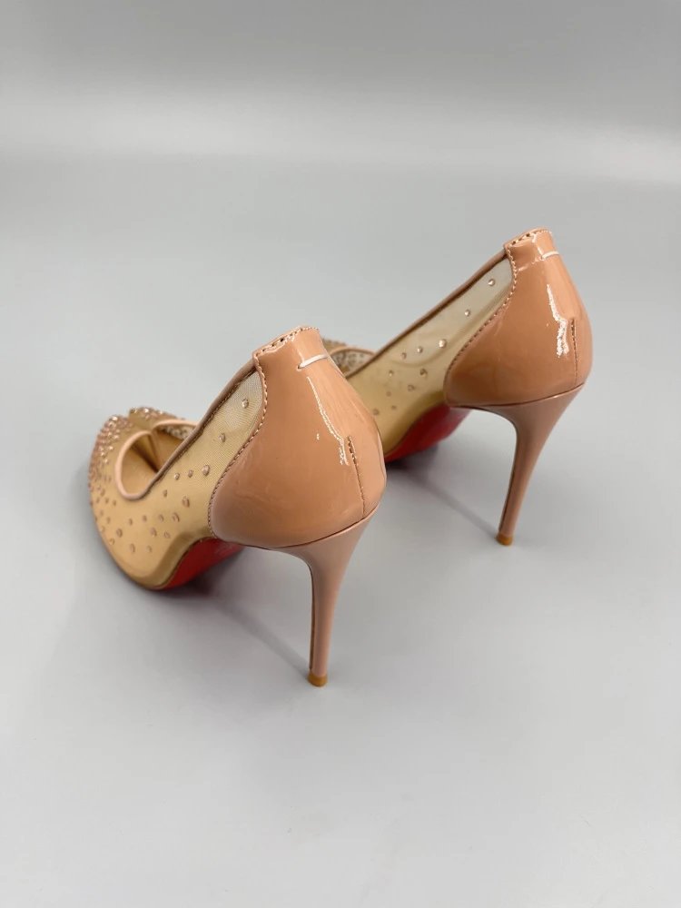 Christian Louboutin Pigalle Follies Studded Mesh Black Stilettos - 10