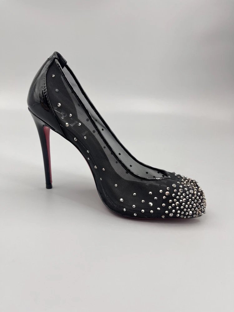 Christian Louboutin Pigalle Follies Studded Mesh Black Stilettos - 18