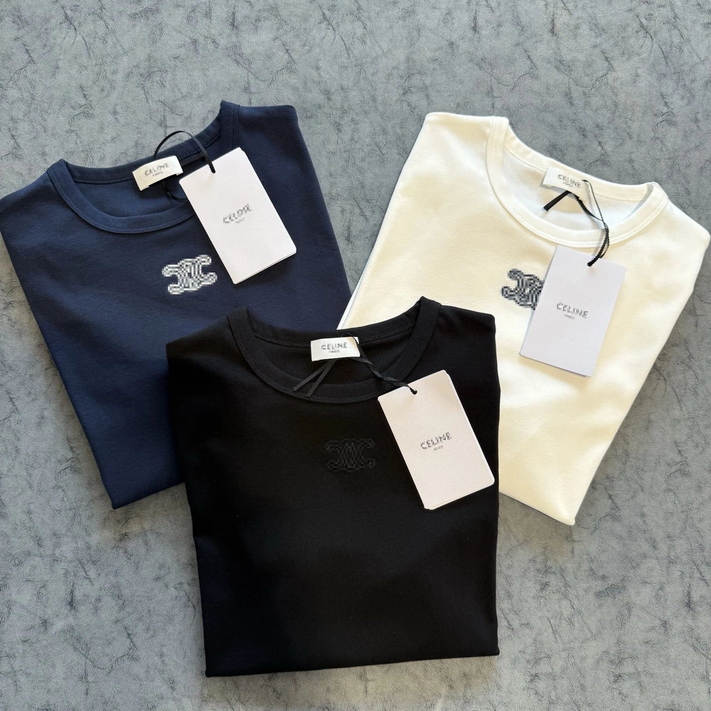 Celine Triomphe Logo Embroidered Black T-Shirt - 4
