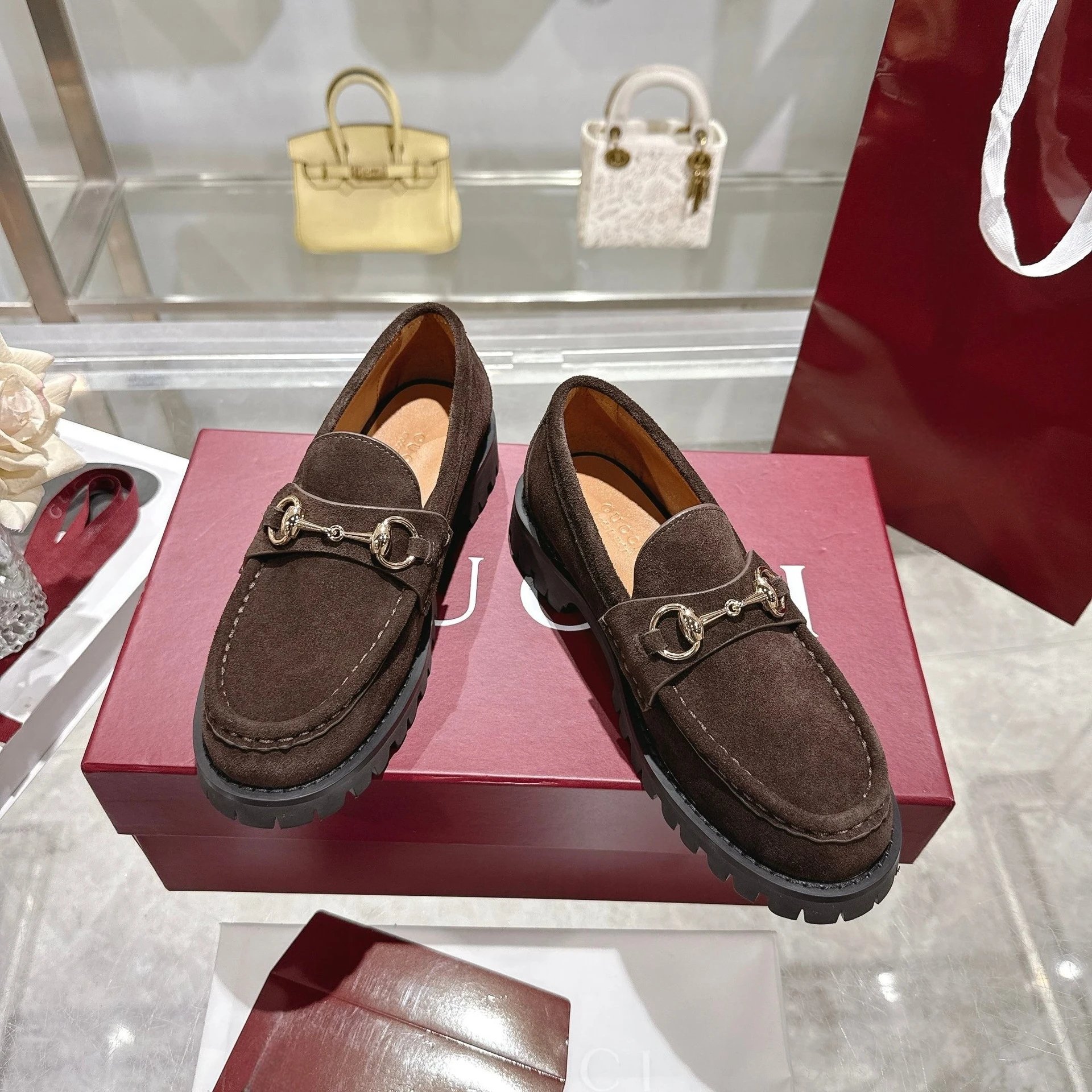 Gucci Horsebit Loafer Olive Green Suede Chunky Sole Loafers - 9