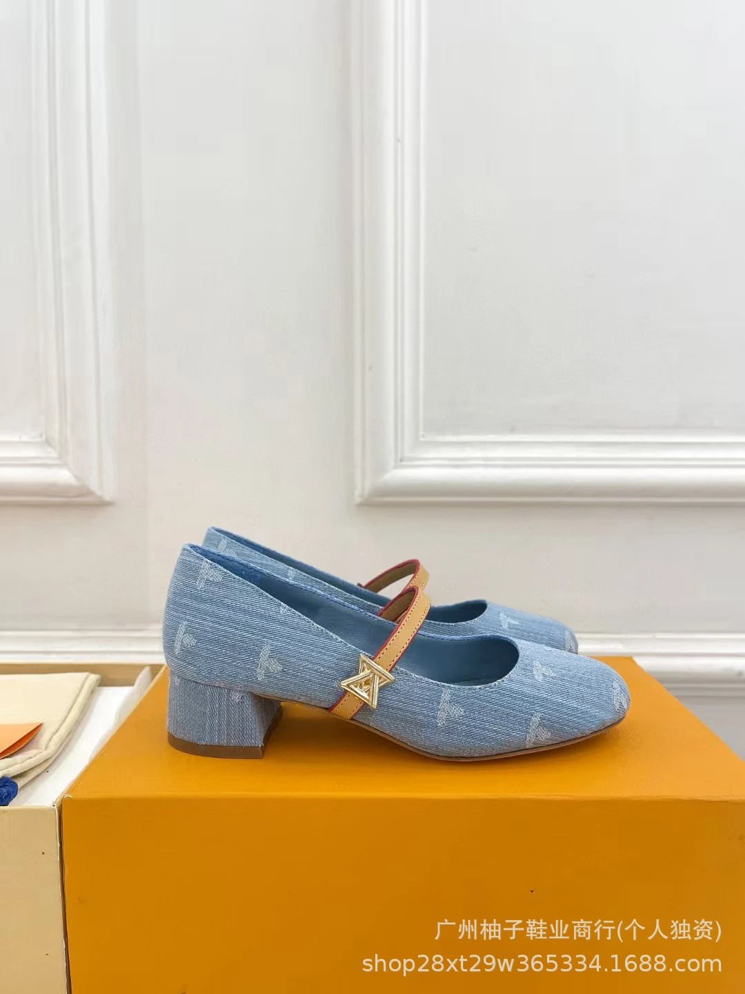 Louis Vuitton Mary Jane Slingbacks Light Blue Denim Block Heels - 16