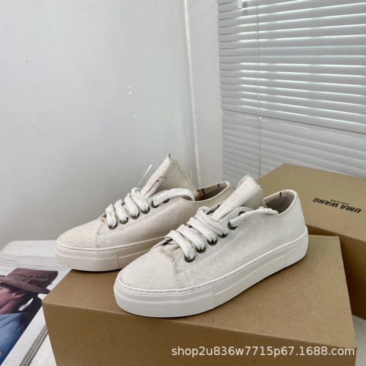 UMA Wang Canvas Sneakers Beige with Red Laces Casual Shoes - 12
