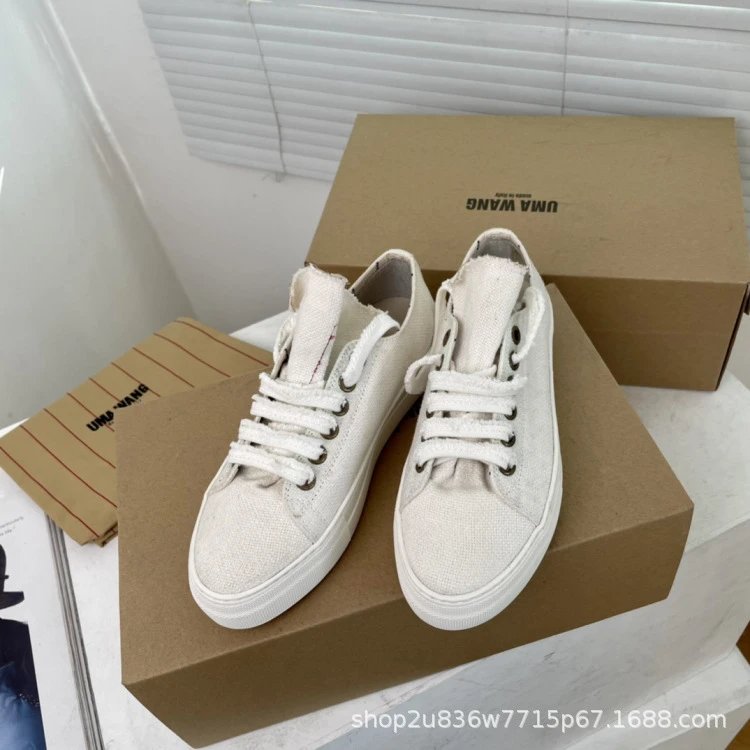 UMA Wang Canvas Sneakers Beige with Red Laces Casual Shoes - 11