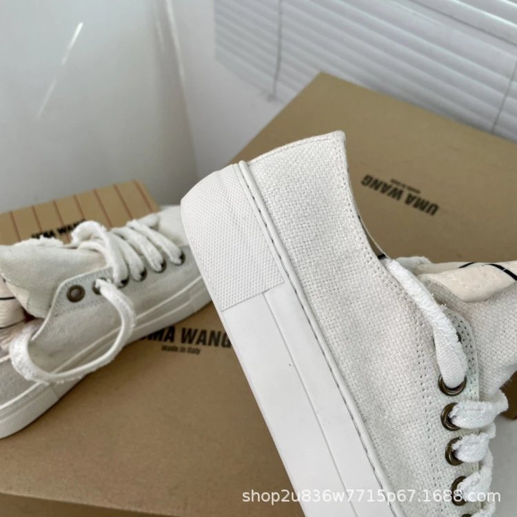 UMA Wang Canvas Sneakers Beige with Red Laces Casual Shoes - 18