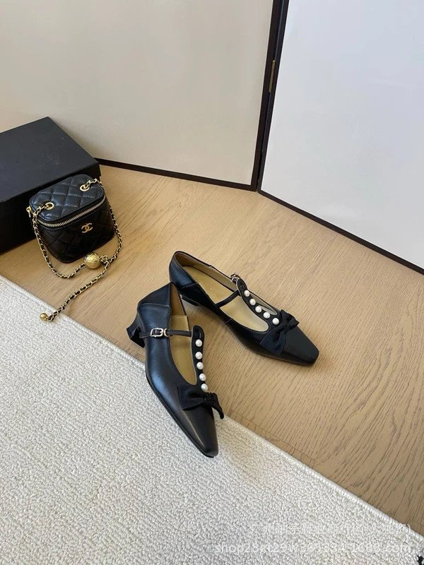 Chanel-inspired Pearl Bow Flat Beige Leather Mary Jane Shoes - 16