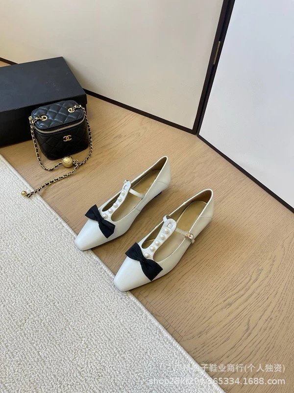 Chanel-inspired Pearl Bow Flat Beige Leather Mary Jane Shoes - 10