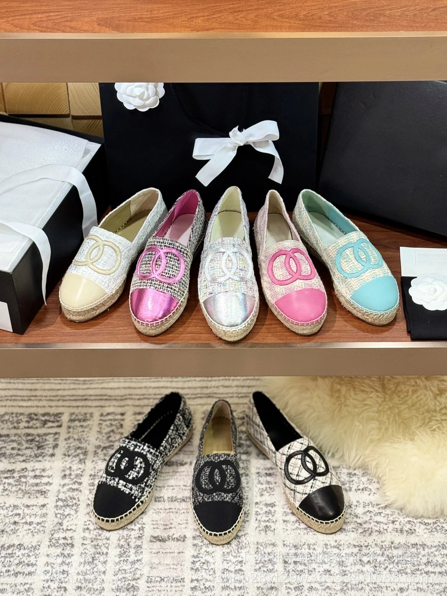 Chanel CC Logo Tweed Espadrille Loafers Gold Toe Women's Casual Shoes - 20
