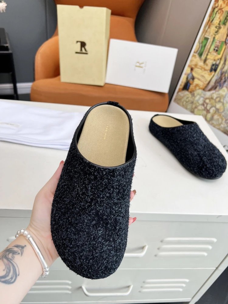 R Brand Wool-Blend Mule Slippers Charcoal Gray Slippers - 32